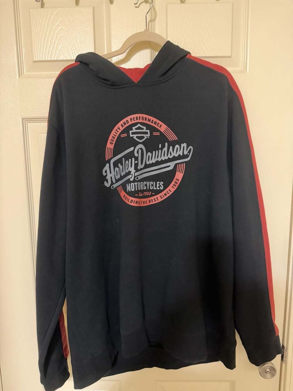 Harley-Davidson Men's Printed Colorblock Pullover Hoodie Black and Red XL